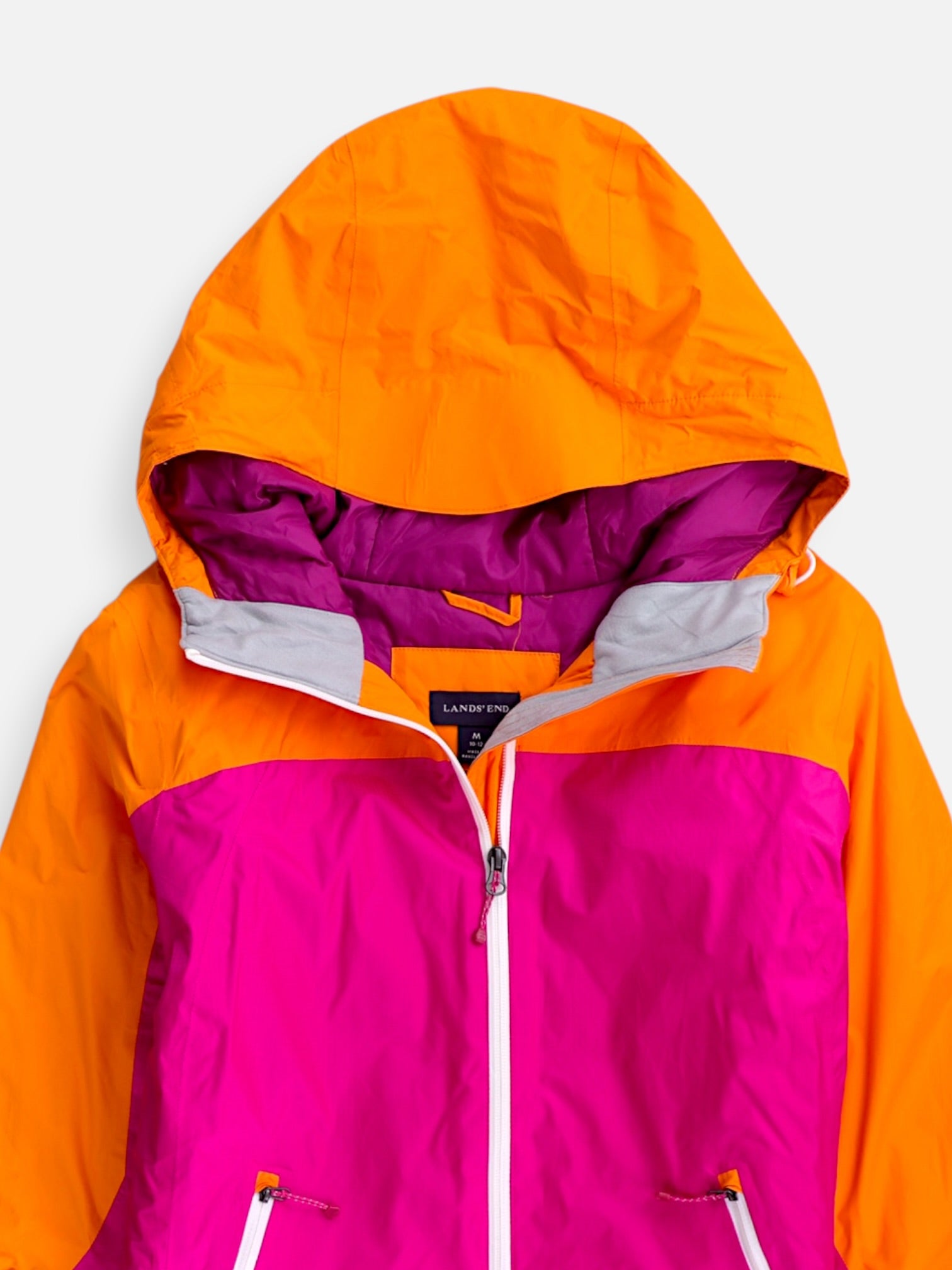 LANDS END Chaqueta Impermeable Color Block - Niña - Medium - 10-12Y (Años)