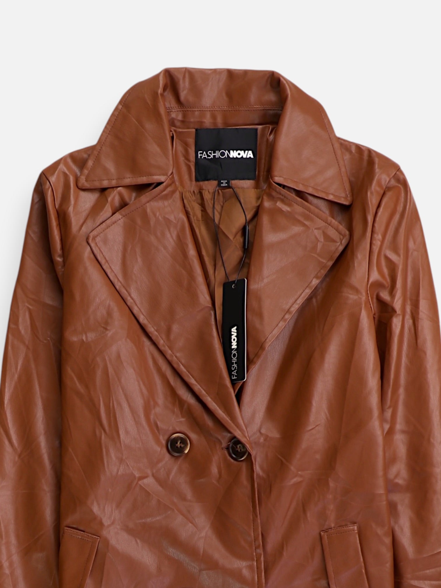 Fashionnova Abrigo Donble breasted trench Cuero - Mujer - Large