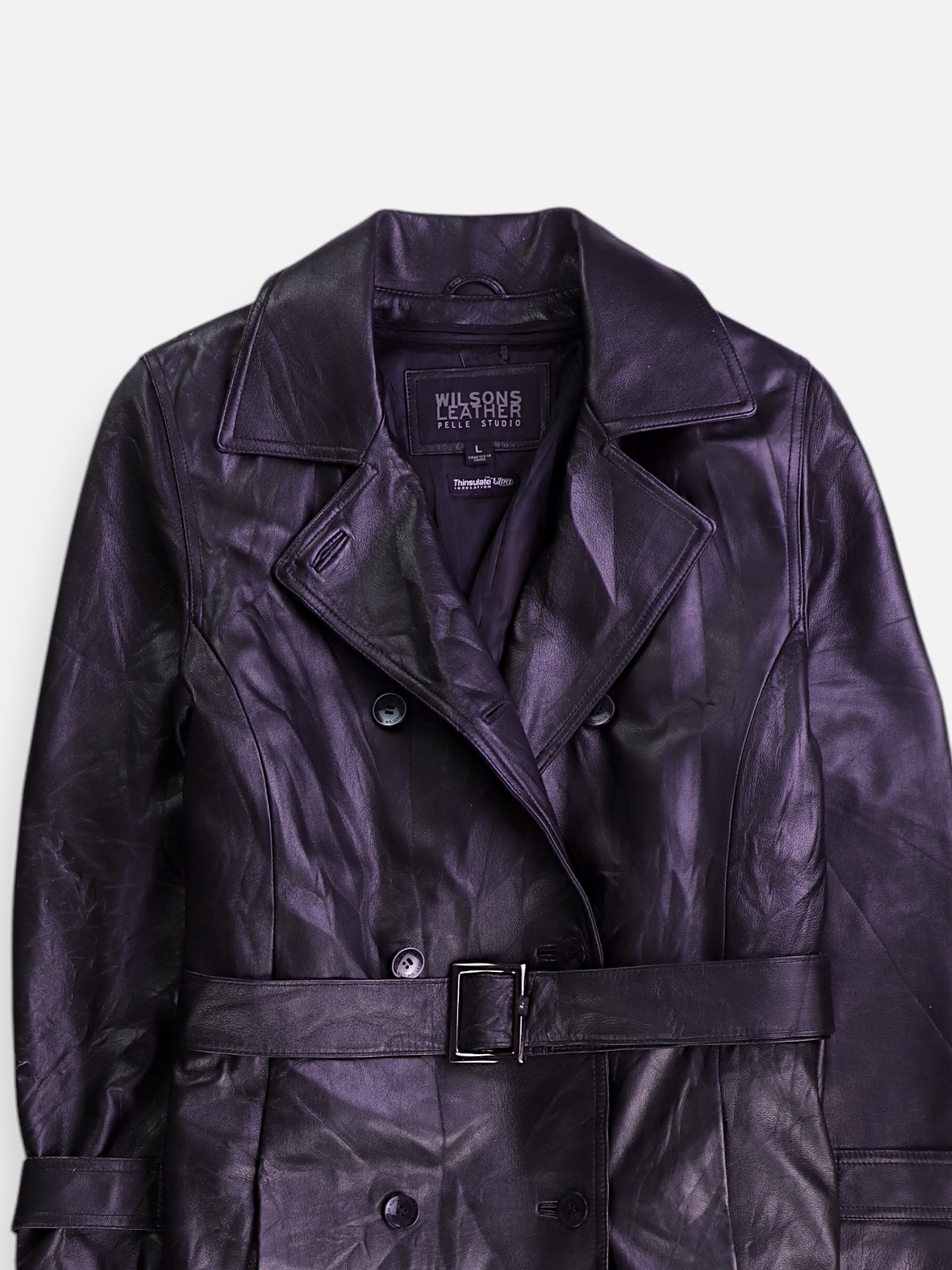 WILSONS LEATHER Abrigo Donble breasted trench Cuero - Mujer - Large