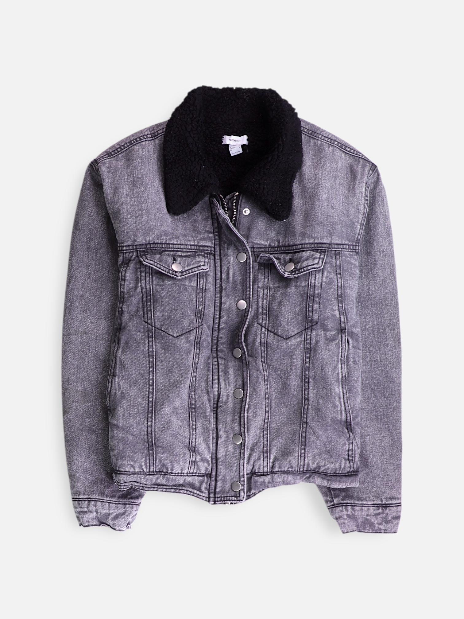 Forever 21 Chaqueta Sherpa Trucker Denim - Mujer - Medium