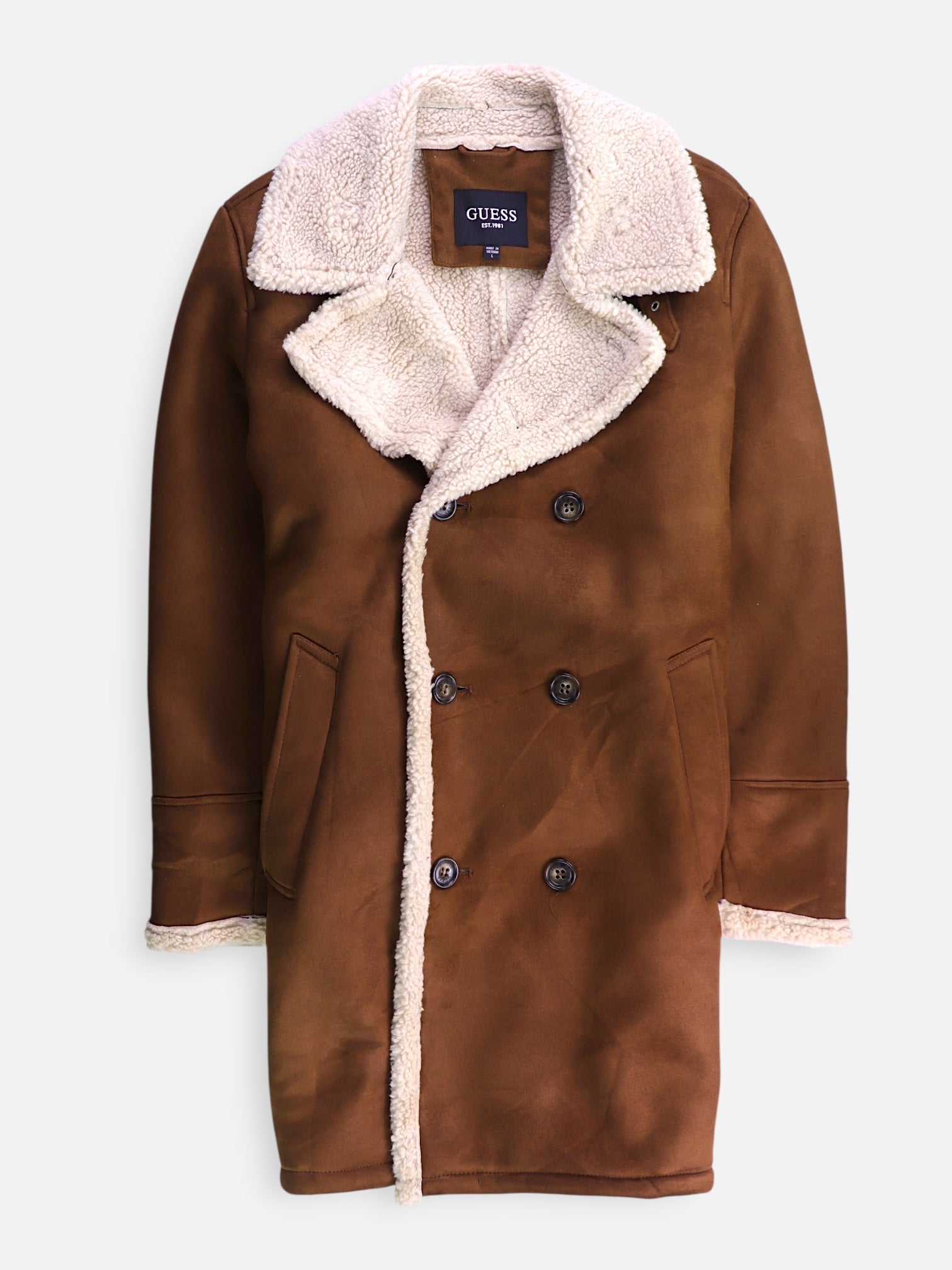 Guess Abrigo Donble breasted trench Suede - Mujer - Large