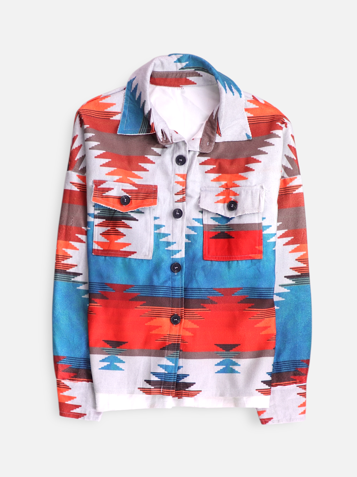 Chaqueta Sobrecamisa Color Block - Mujer - Medium