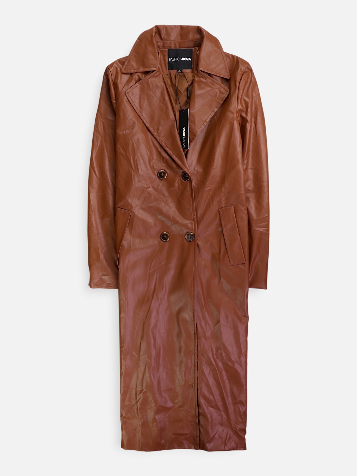 Fashionnova Abrigo Donble breasted trench Cuero - Mujer - Large