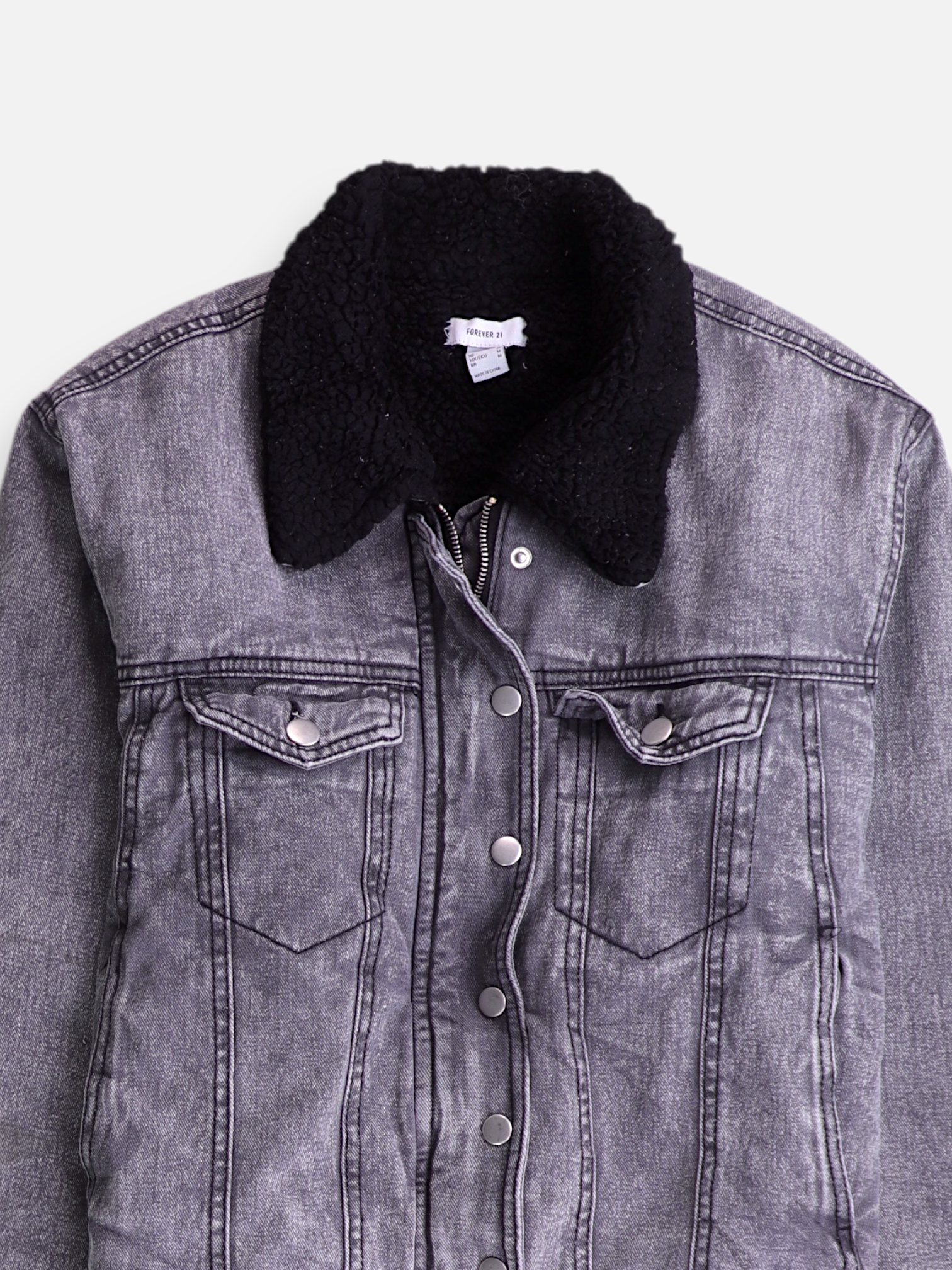 Forever 21 Chaqueta Sherpa Trucker Denim - Mujer - Medium