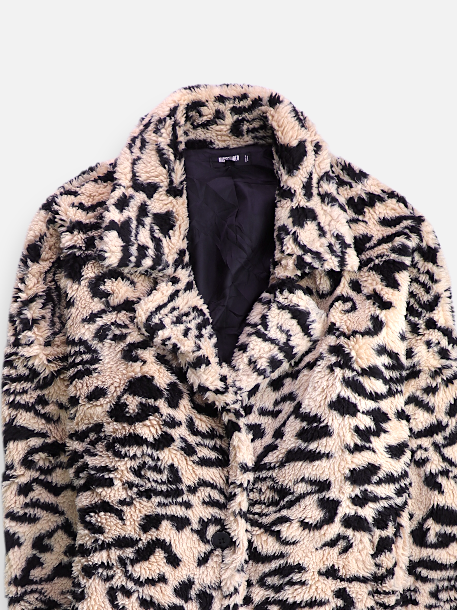 MISSGUIDED Abrigo Teddy Animal Print - Mujer - 14